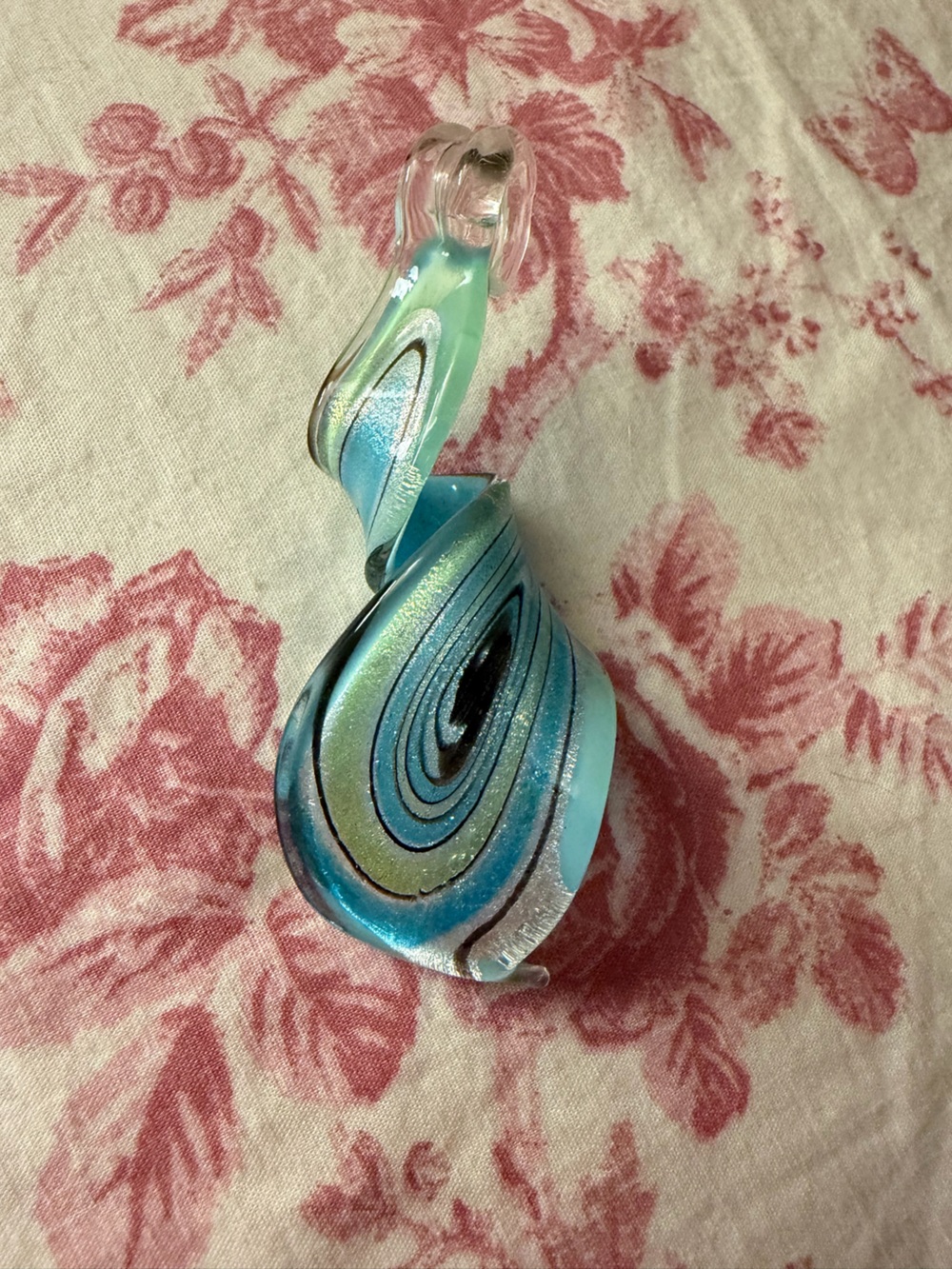 Handblown Murano-Style Swirl Glass Pendant in Aqua and Teal